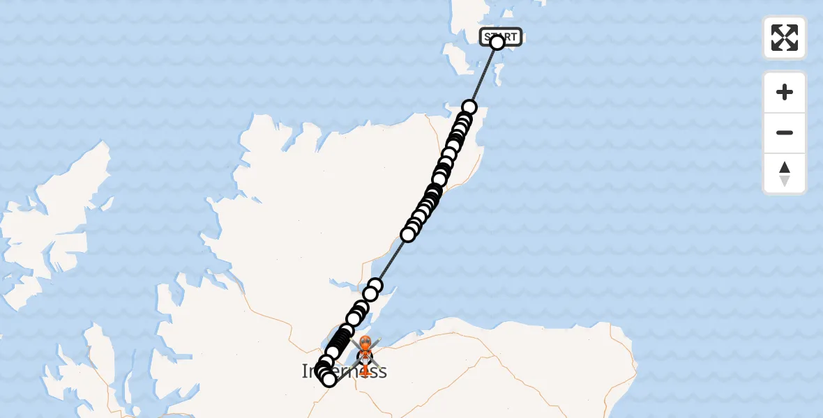 Flight route Coastguard Helicopter Kirkwall - Inverness Airport, 18 July 2026, 00:30