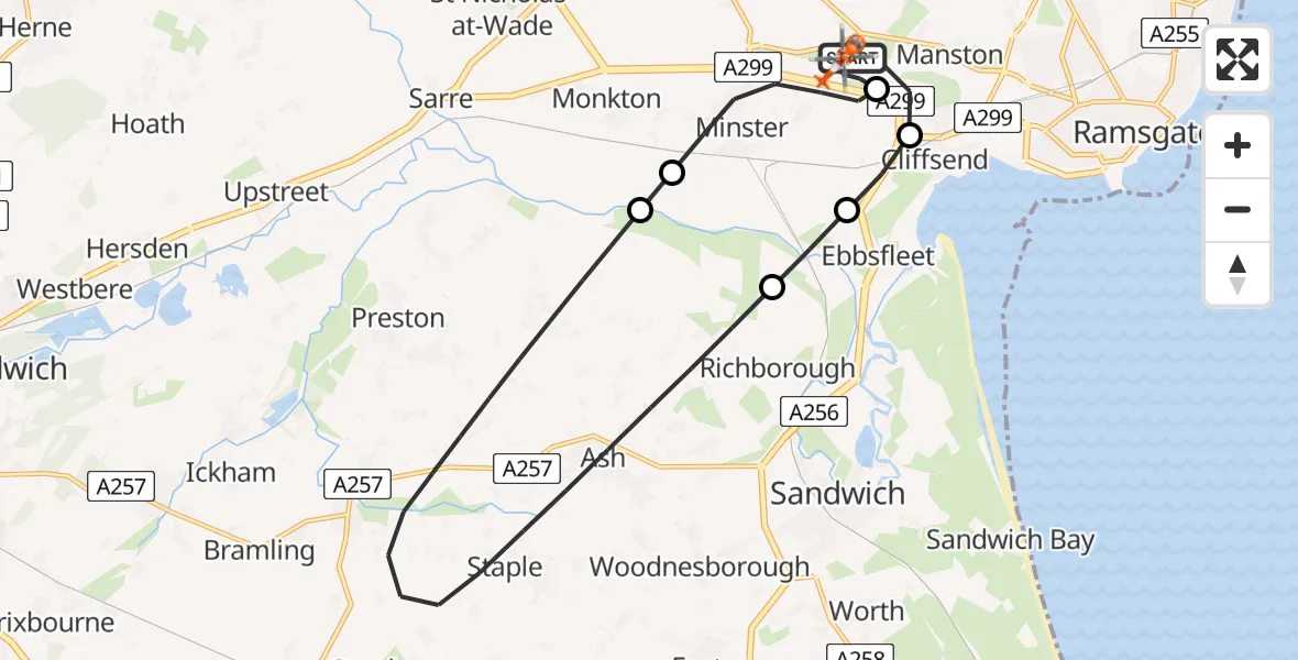 Flight route Coastguard Helicopter Manston Airport - Manston Airport, 18 July 2026, 01:38