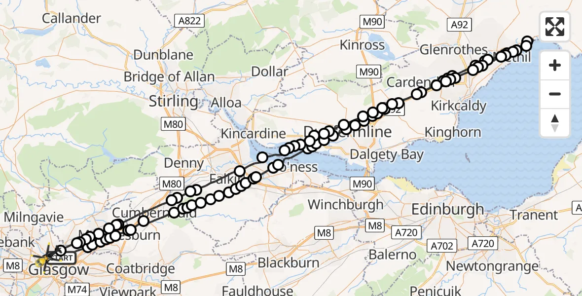 Flight route Police Helicopter Glasgow - Glasgow, 18 July 2026, 02:23