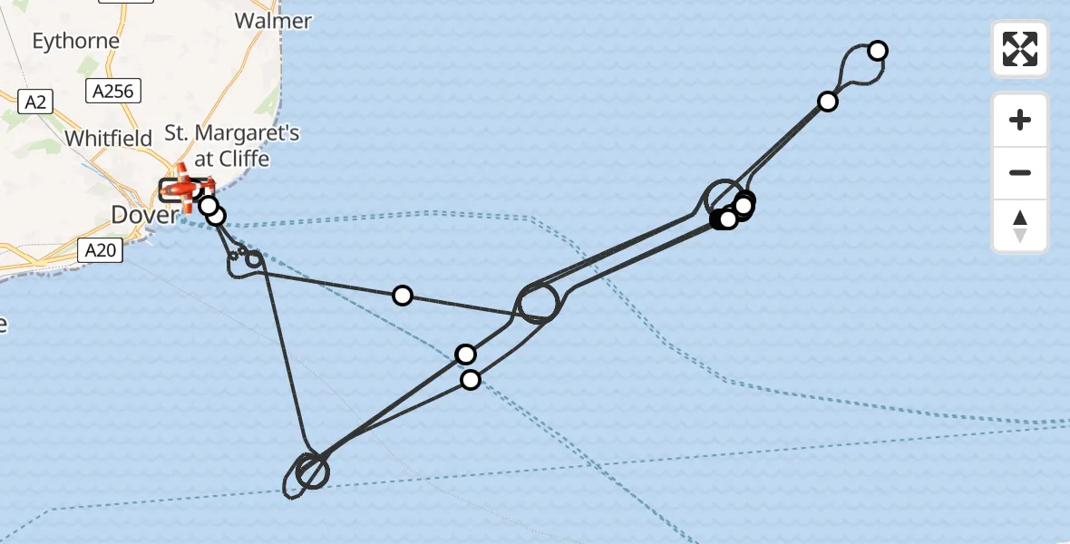 Flight route Coastguard Drone Langdon Battery Heliport - Swingate Airfield, 18 July 2026, 06:28