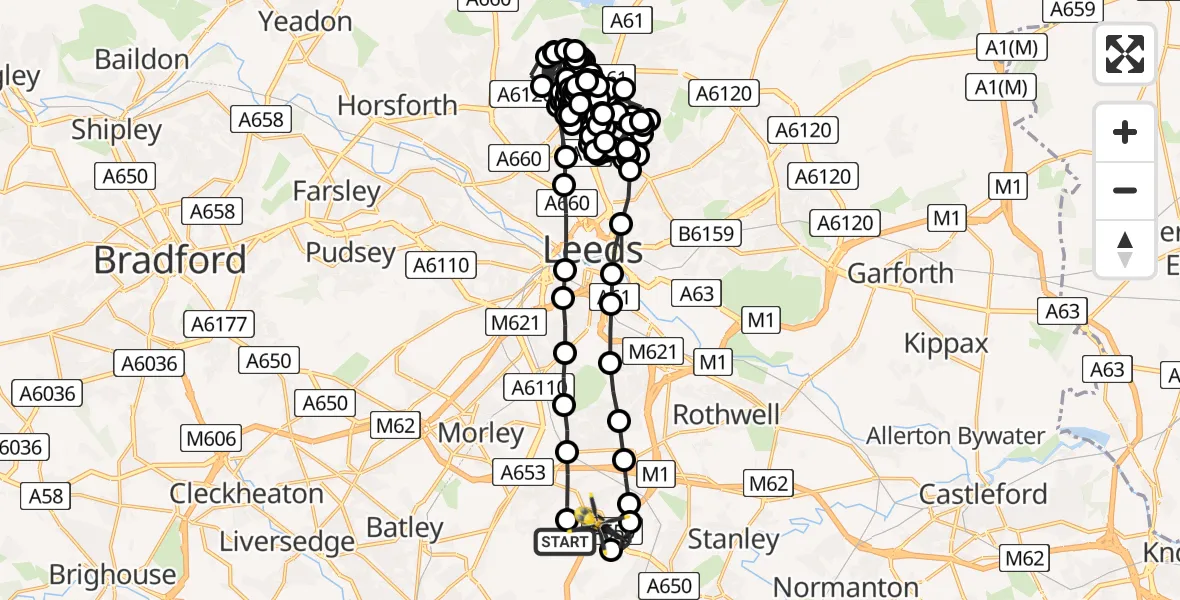 Flight route Police Helicopter East Ardsley - East Ardsley, 18 July 2026, 07:43