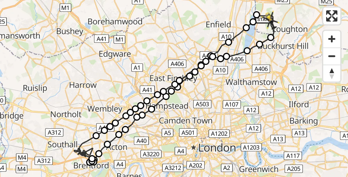 Flight route Police Helicopter Sewardstonebury - Sewardstonebury, 18 July 2026, 08:18
