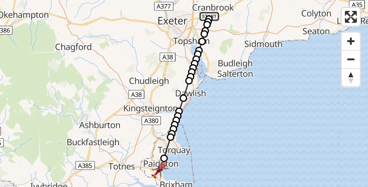 Flight route Air Ambulance Helicopter Exeter International Airport - Paignton, 18 July 2026, 08:33