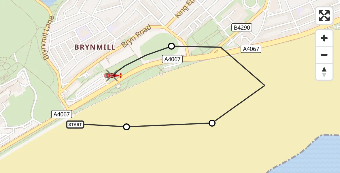 Flight route Air Ambulance Helicopter Singleton - Brynmill, 18 July 2026, 09:06