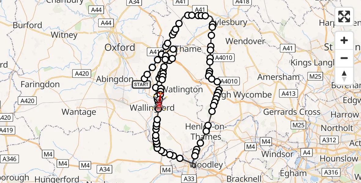 Flight route Air Ambulance Helicopter Berinsfield - RAF Benson, 18 July 2026, 09:09