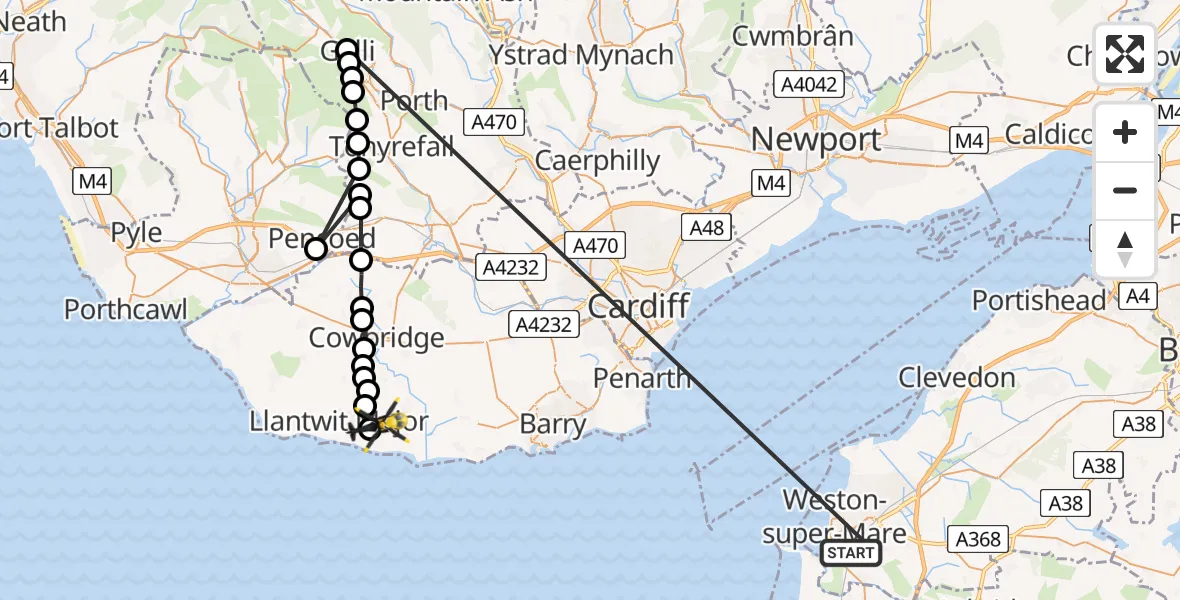 Flight route Police Helicopter Weston-super-Mare - MOD St Athan, 18 July 2026, 09:46