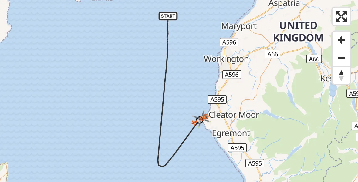Flight route Coastguard Helicopter Irish Sea - St. Bees, 18 July 2026, 09:48