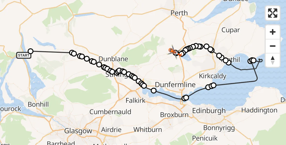 Flight route Coastguard Helicopter Loch Lomond - Balado Airfield, 18 July 2026, 10:10