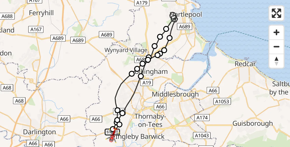 Flight route Air Ambulance Helicopter Egglescliffe - Egglescliffe, 18 July 2026, 10:16