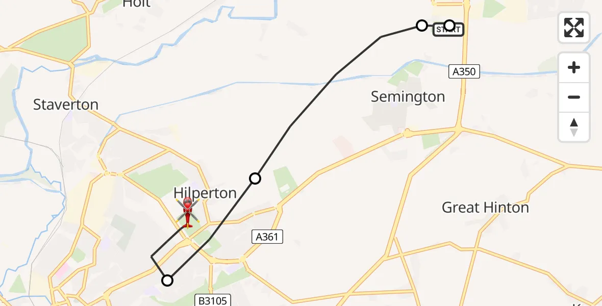 Flight route Air Ambulance Helicopter Wiltshire Air Ambulance - Trowbridge, 18 July 2026, 10:21