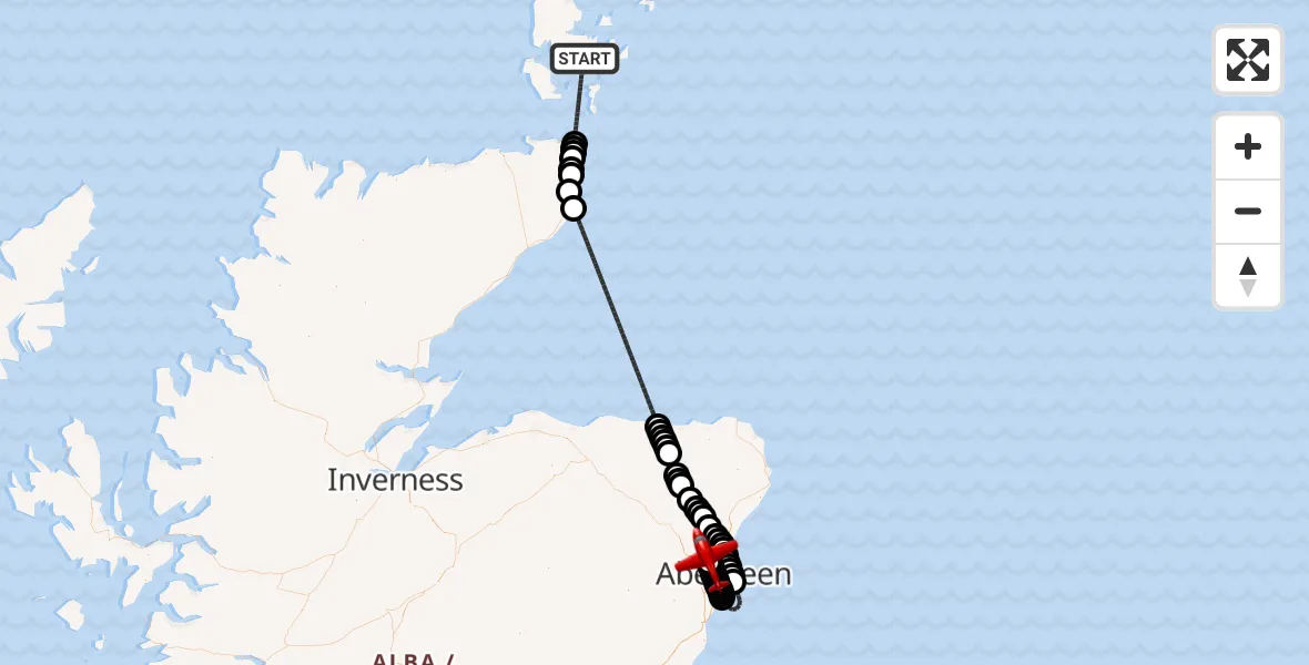 Flight route Air Ambulance Aircraft North Atlantic Ocean - Aberdeen International Airport, 18 July 2026, 10:24