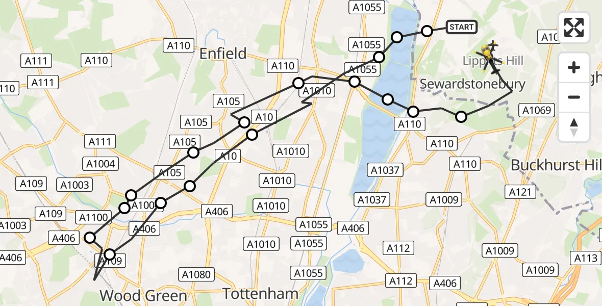 Flight route Police Helicopter Sewardstonebury - Sewardstonebury, 18 July 2026, 10:59