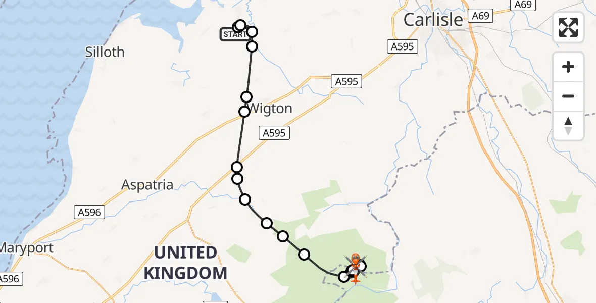 Flight route Coastguard Helicopter Kirkbride Airfield - Mungrisdale, 18 July 2026, 11:05