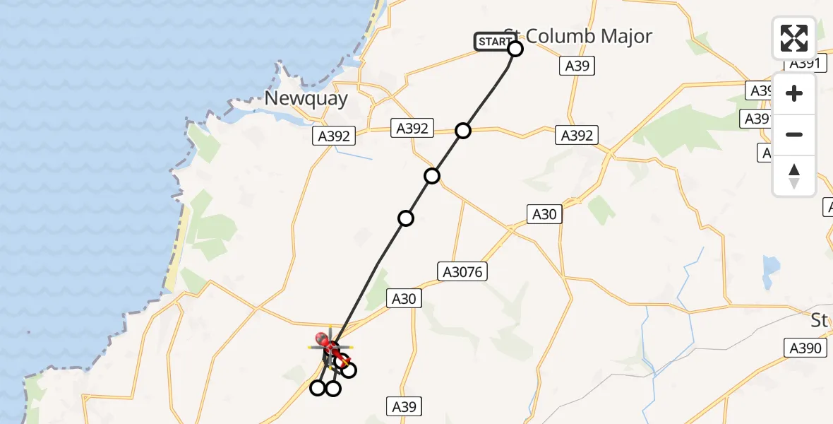 Flight route Air Ambulance Helicopter Cornwall Airport Newquay - Zelah, 18 July 2026, 11:23
