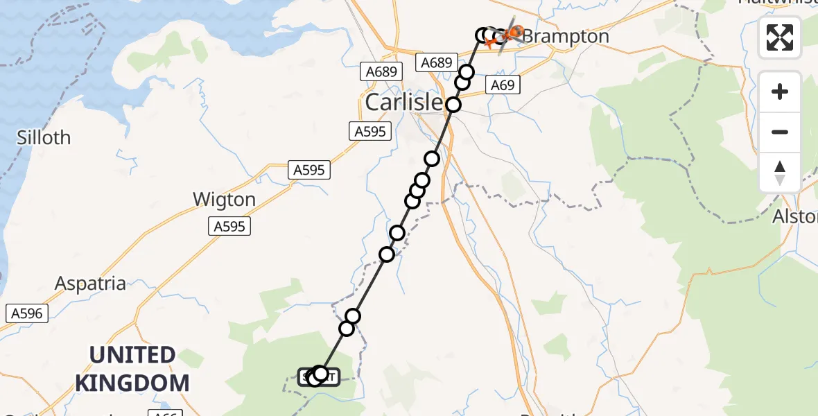 Flight route Coastguard Helicopter Caldbeck - Carlisle Lake District Airport, 18 July 2026, 11:25