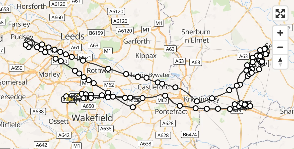 Flight route Police Helicopter East Ardsley - East Ardsley, 18 July 2026, 11:38