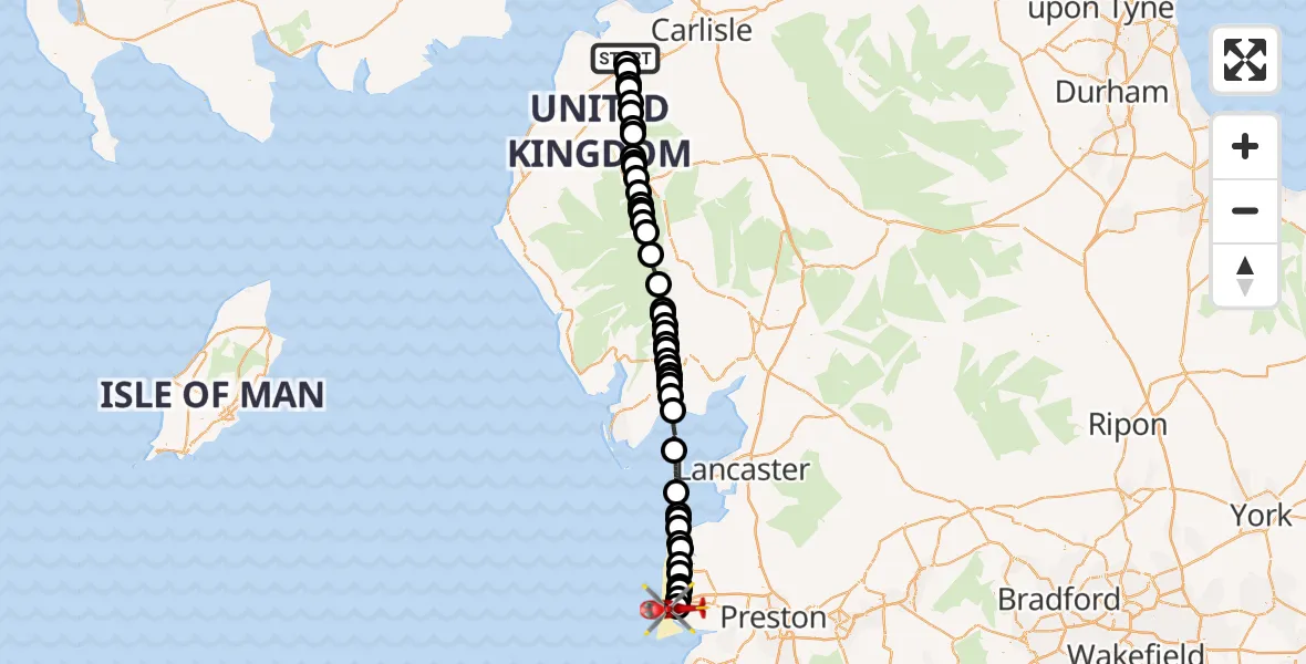 Flight route Air Ambulance Helicopter Oulton - Fylde, 18 July 2026, 11:42