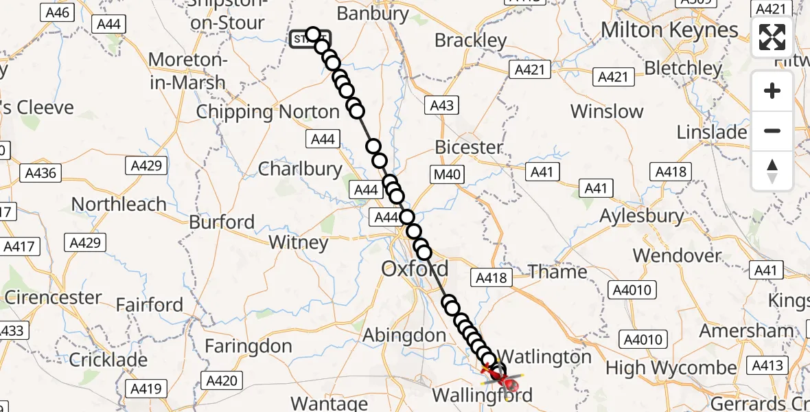 Flight route Air Ambulance Helicopter Burdrop - RAF Benson, 18 July 2026, 11:45