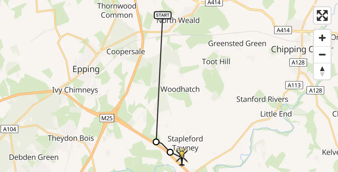Flight route Police Helicopter North Weald Airfield - Stapleford Tawney, 18 July 2026, 11:52