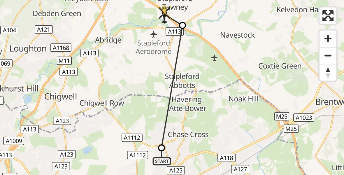 Flight route Police Helicopter Collier Row - Stapleford Tawney, 18 July 2026, 11:55