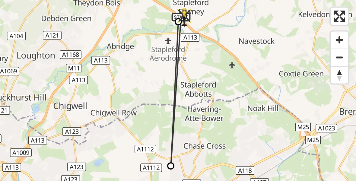 Flight route Police Helicopter Theydon Garnon - Stapleford Tawney, 18 July 2026, 11:58
