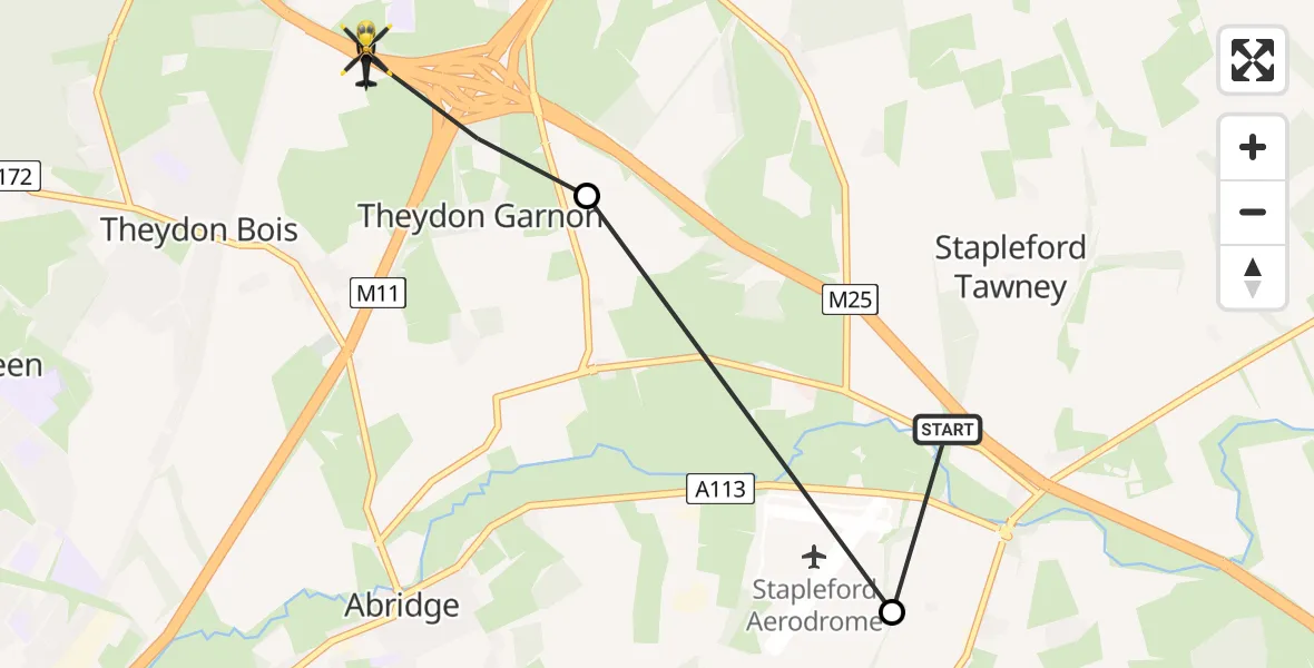 Flight route Police Helicopter Stapleford Tawney - Epping, 18 July 2026, 12:01