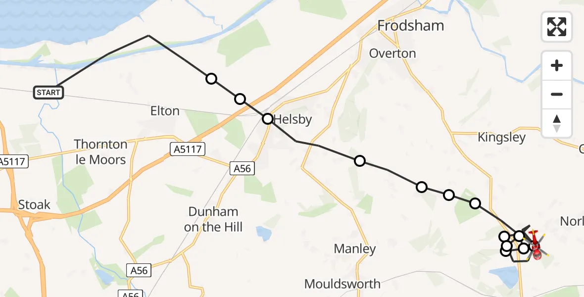 Flight route Air Ambulance Helicopter Ellesmere Port - Frodsham, 18 July 2026, 12:04