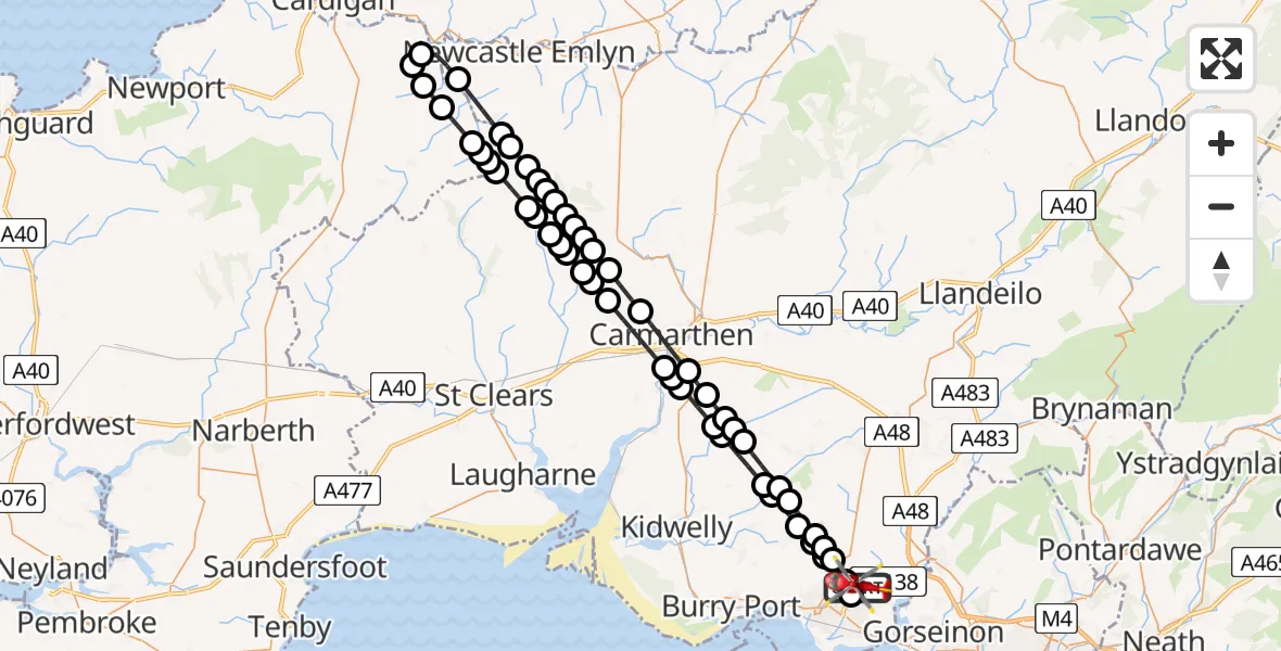 Flight route Air Ambulance Helicopter Dafen - Dafen, 18 July 2026, 12:32