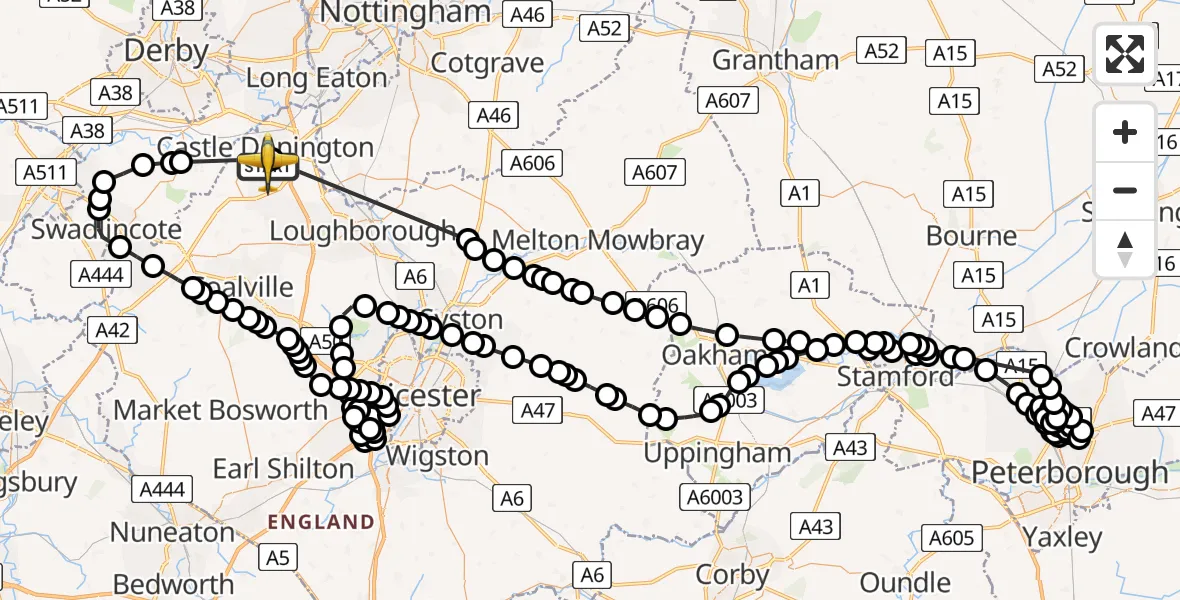 Flight route Police Aircraft East Midlands Airport - East Midlands Airport, 18 July 2026, 12:58