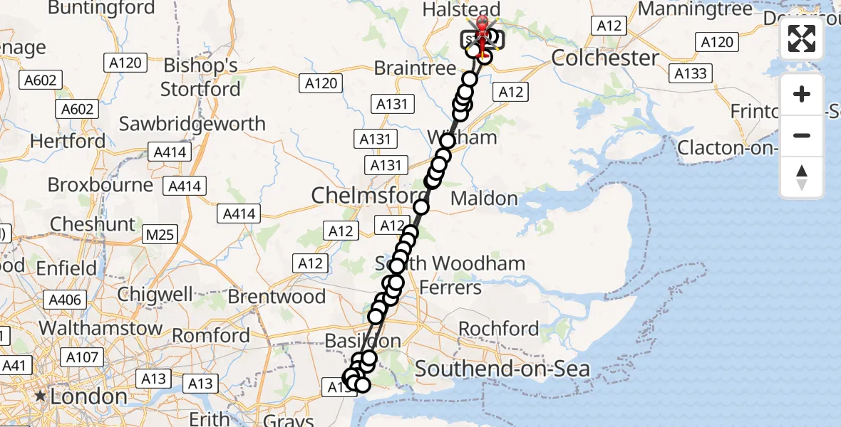 Flight route Air Ambulance Helicopter Earls Colne Airfield - Earls Colne Airfield, 18 July 2026, 13:20
