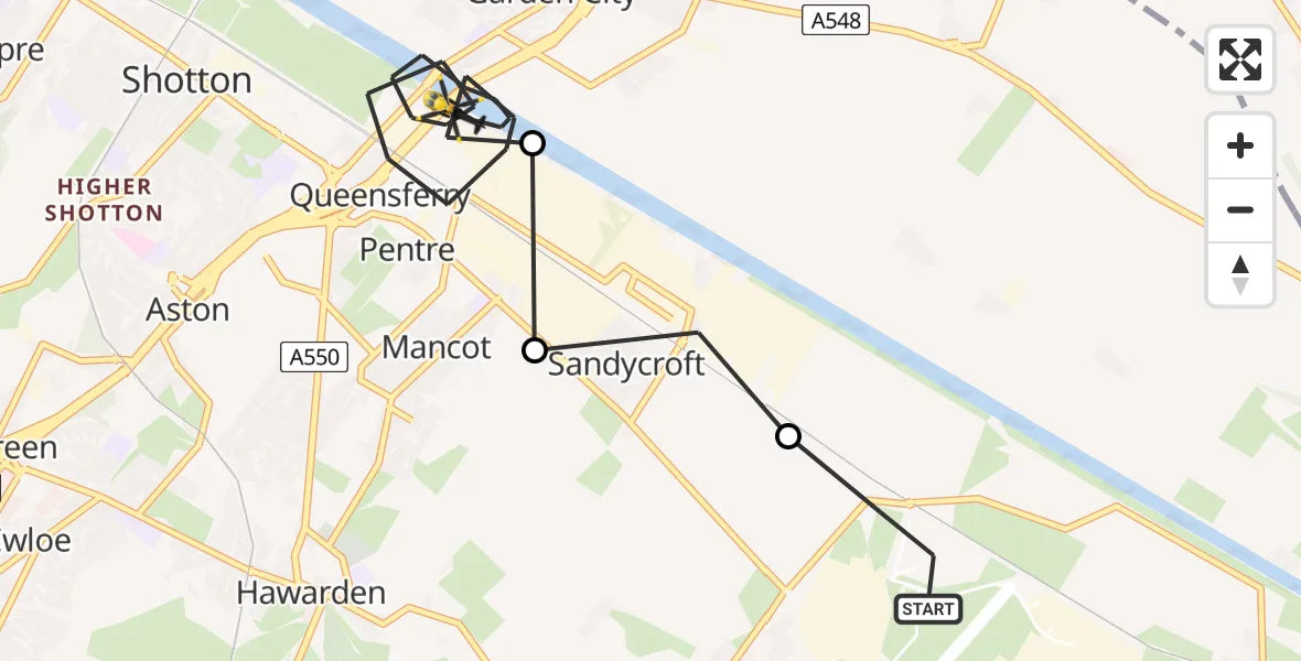 Flight route Police Helicopter Hawarden Airport - Queensferry, 18 July 2026, 13:20