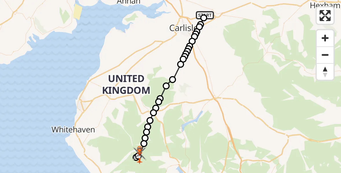 Flight route Coastguard Helicopter Carlisle Lake District Airport - Borrowdale, 18 July 2026, 13:23