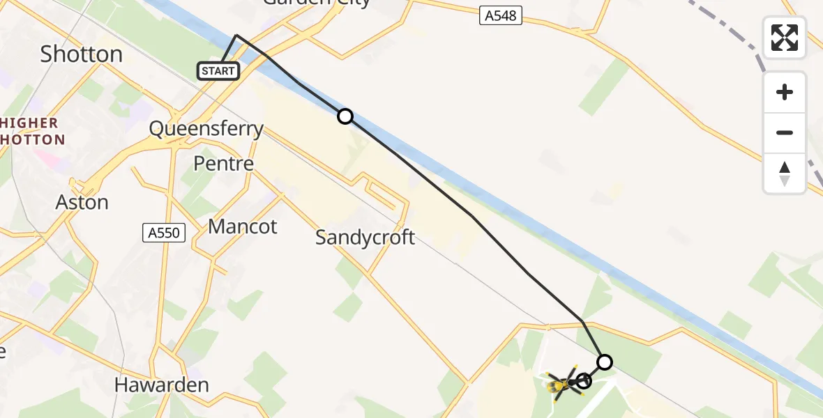 Flight route Police Helicopter Queensferry - Hawarden Airport, 18 July 2026, 13:29