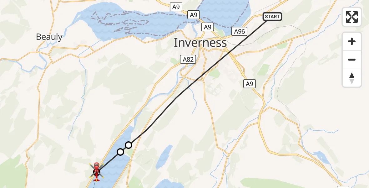 Flight route Air Ambulance Helicopter Inverness - Abriachan, 18 July 2026, 13:30