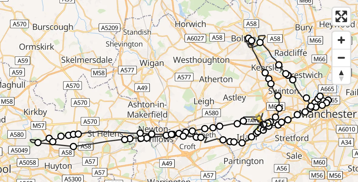 Flight route Police Helicopter Irlam - Manchester Barton Aerodrome, 18 July 2026, 13:33