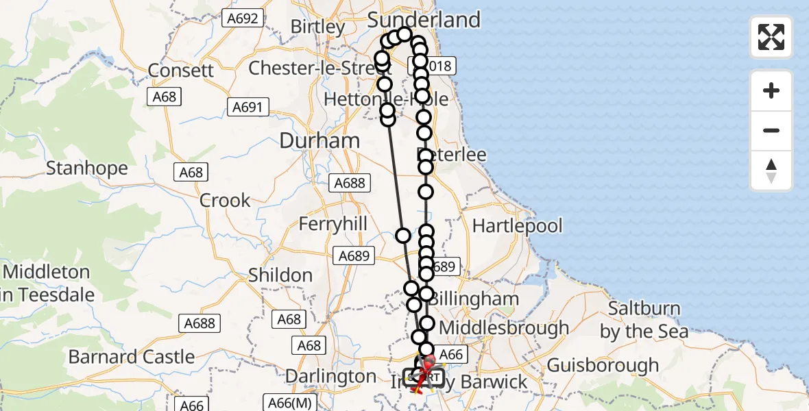 Flight route Air Ambulance Helicopter Egglescliffe - Egglescliffe, 18 July 2026, 13:35
