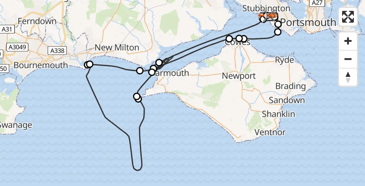 Flight route Coastguard Helicopter Solent Airport - Solent Airport, 18 July 2026, 13:37