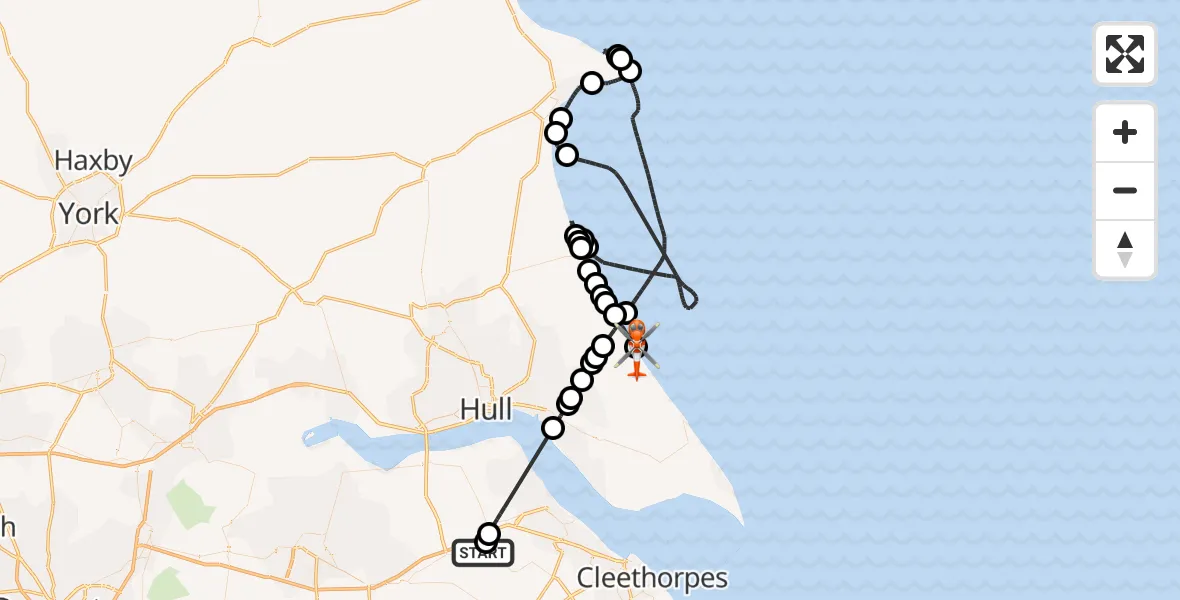 Flight route Coastguard Helicopter Humberside Airport - East Garton, 18 July 2026, 13:38