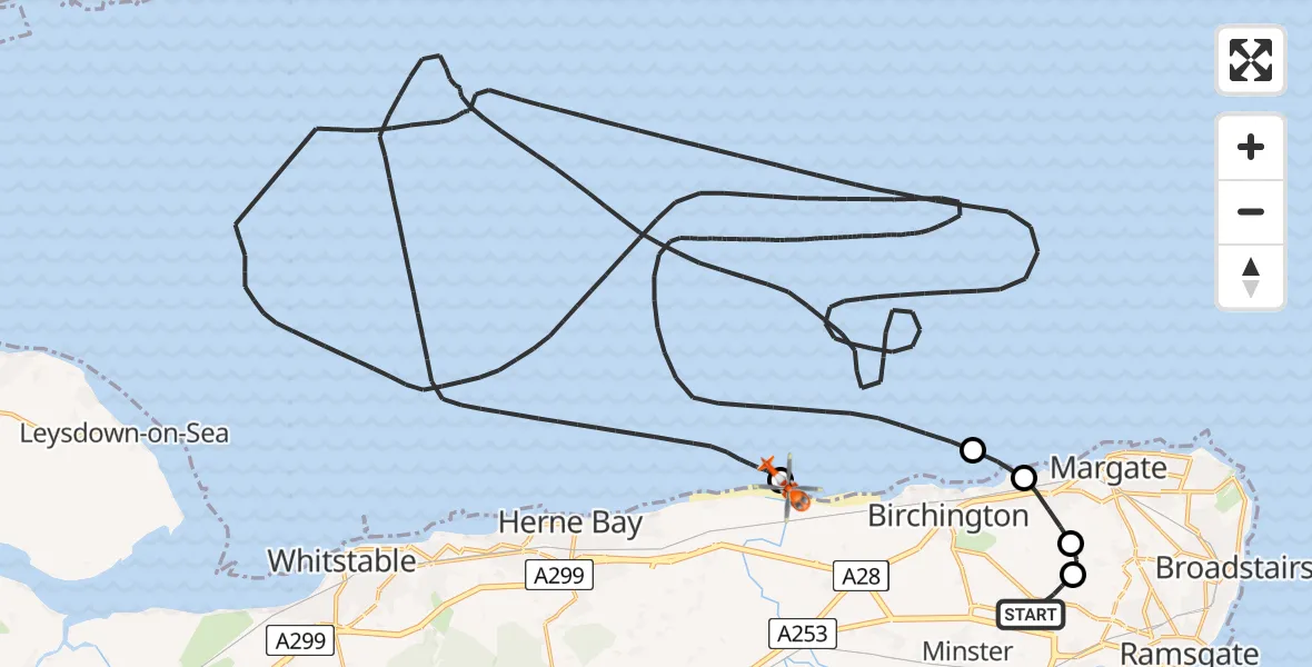Flight route Coastguard Helicopter Manston Airport - St Nicholas-at-Wade, 18 July 2026, 13:47