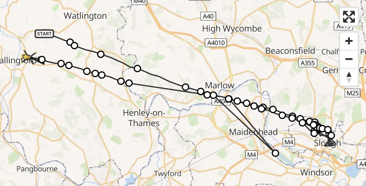 Flight route Police Helicopter Ewelme - Crowmarsh Gifford, 18 July 2026, 13:49