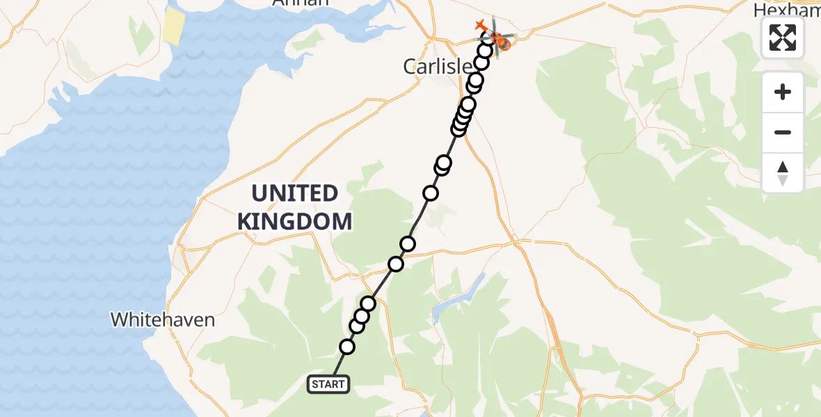 Flight route Coastguard Helicopter Borrowdale - Carlisle Lake District Airport, 18 July 2026, 14:03