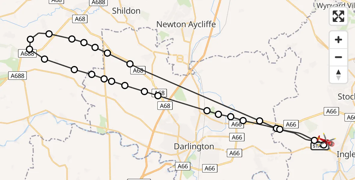 Flight route Air Ambulance Helicopter Egglescliffe - Egglescliffe, 18 July 2026, 14:12