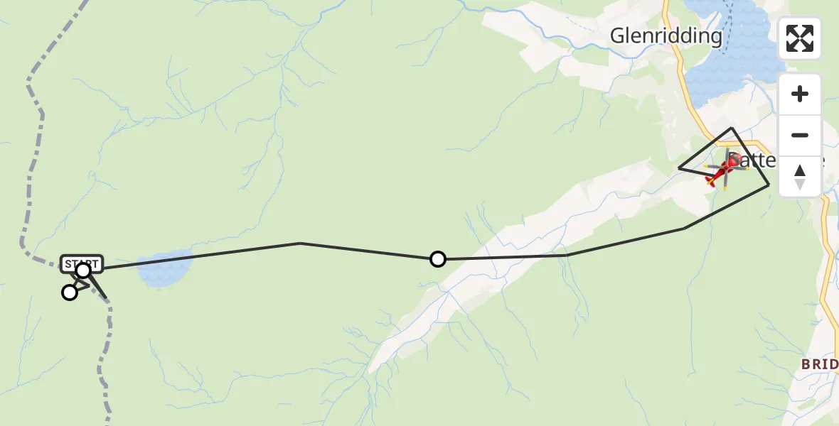Flight route Air Ambulance Helicopter Patterdale - Glenridding, 18 July 2026, 14:12
