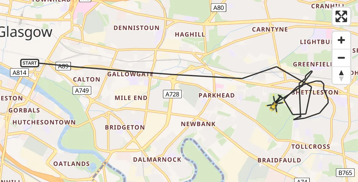 Flight route Police Helicopter Glasgow - Glasgow, 18 July 2026, 14:16