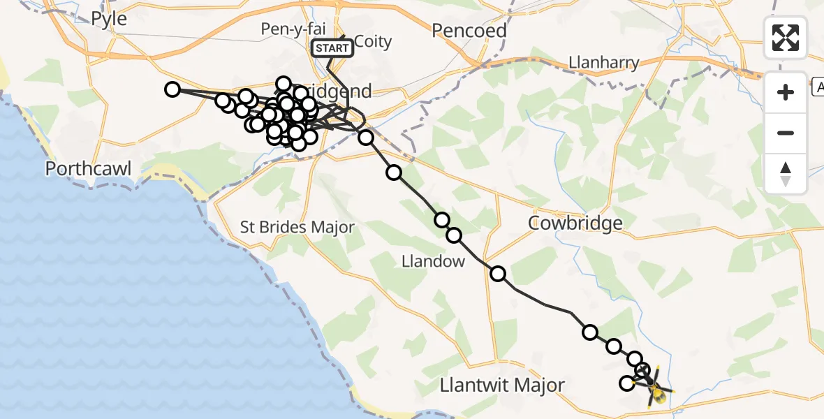 Flight route Police Helicopter Bridgend - St Athan, 18 July 2026, 14:24