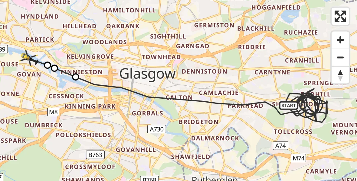 Flight route Police Helicopter Glasgow - Glasgow, 18 July 2026, 14:28