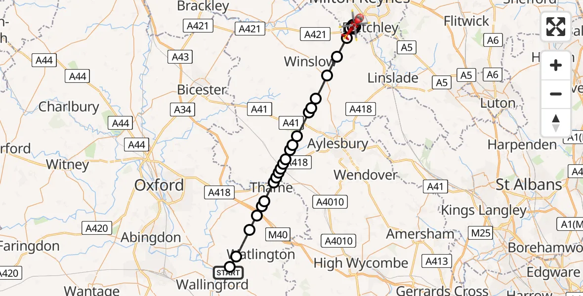 Flight route Air Ambulance Helicopter RAF Benson - Emerson Valley, 18 July 2026, 14:31