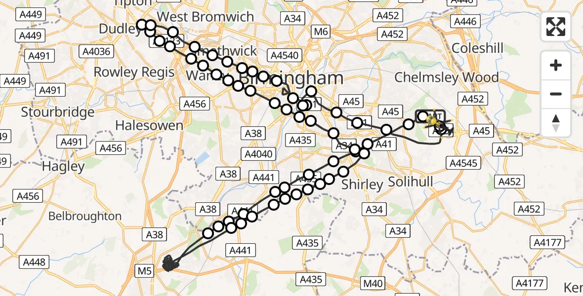 Flight route Police Helicopter Birmingham Airport - Birmingham Airport, 18 July 2026, 14:40