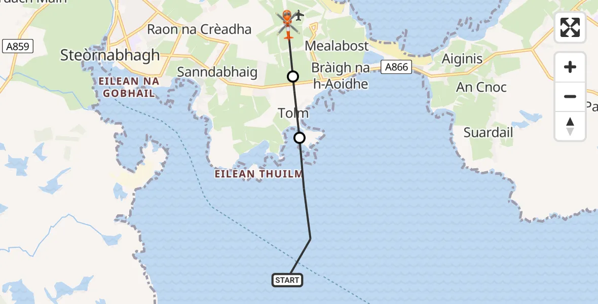 Flight route Coastguard Helicopter Inner Seas - Stornoway Airport, 18 July 2026, 14:41