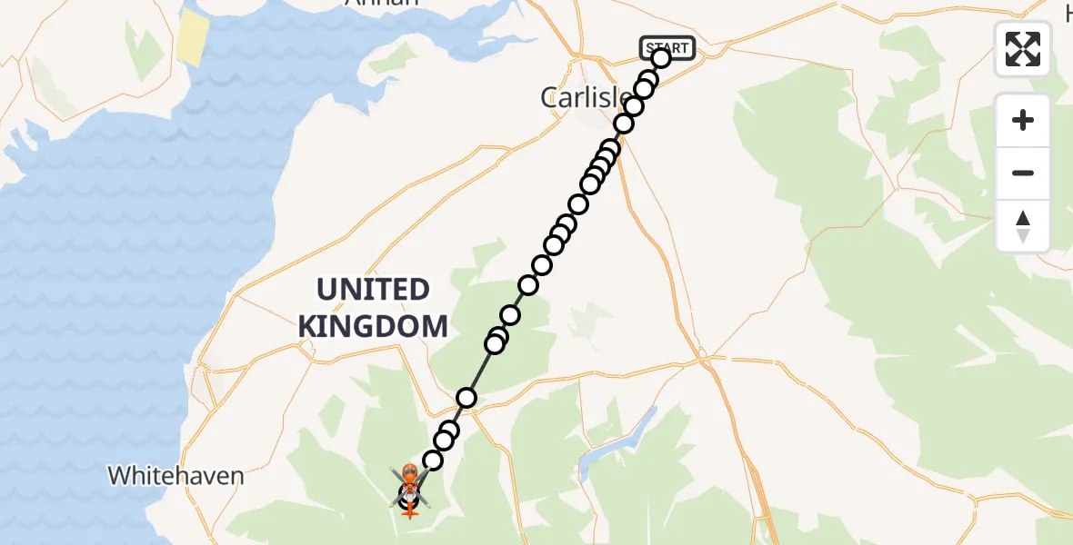 Flight route Coastguard Helicopter Carlisle Lake District Airport - Above Derwent, 18 July 2026, 15:07